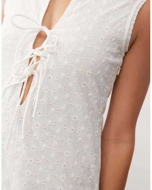 Noisy May White Tie Front Broderie Polo Mini Dress