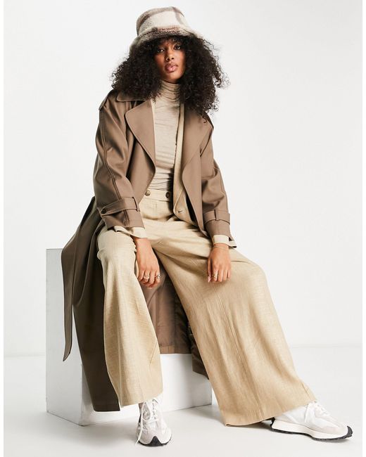 TOPSHOP Long Editor Trench in Natural | Lyst Canada