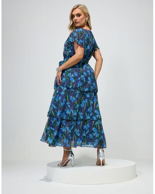 Yours Clothing Blue Floral Tiered Maxi Dress