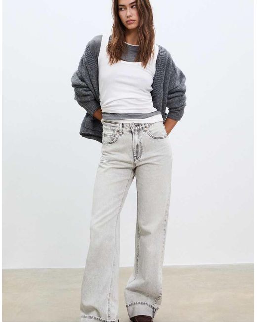 Stradivarius White D92 Straight Wide-leg Jeans