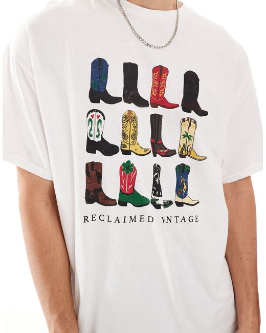 T-shirt oversize unisexe avec motif santiags Reclaimed (vintage) en coloris White