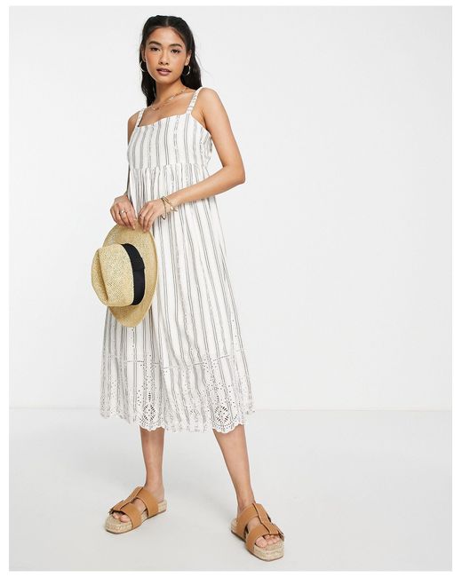 River Island Synthetic Broderie Smock Midi Slip Dress in White | Lyst