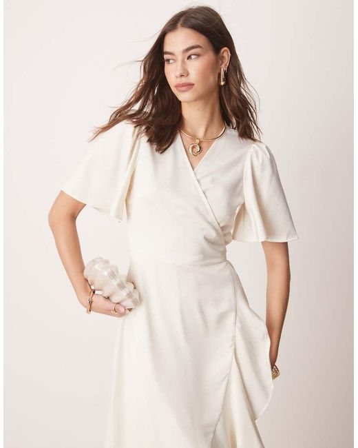 Y.A.S Natural Satin Wrap Midi Dress