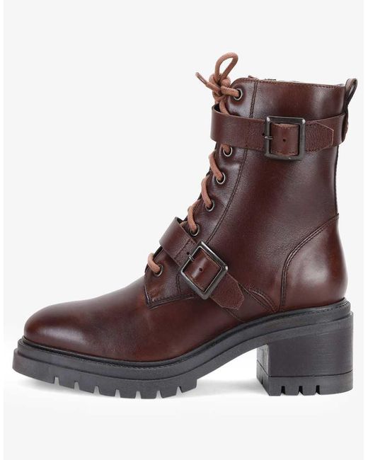 OFF THE HOOK Brown 'Parkside' Block Heel High Heel Ankle Leather Boots