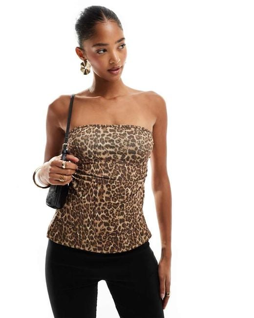 Pull&Bear Brown Gathered Split Side Bandeau Top