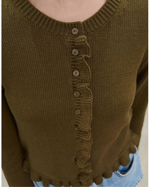 Gilet boutonné en maille à volants - kaki Stradivarius en coloris Blue