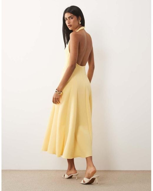 ASOS Natural Plunge Neck Structured Full Skirt Midi Dress