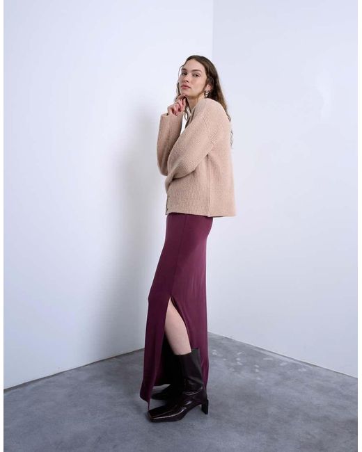 TOPSHOP White Cupro Ruched Maxi Skirt With Hitch Side Detail