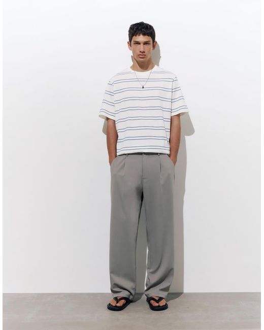 Pull&Bear Gray Tailored Fit Wide Leg Trousers for men