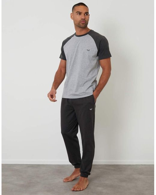 Threadbare Gray Raglan Short Sleeve Lounge Set for men