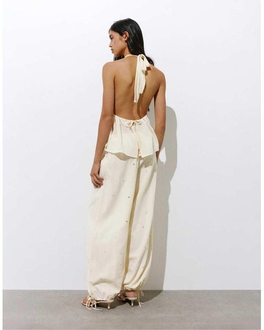Pull&Bear White Sarouel Trousers With Mirrors