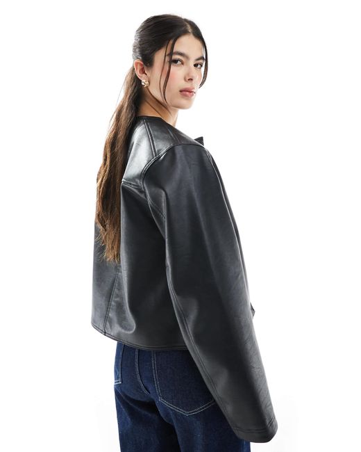 Veste en imitation cuir épurée sans col ASOS en coloris Blue