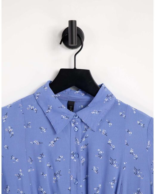 Y.a.s - robe chemise courte à imprimé floral et manches kimono - bleu Y.A.S en coloris Blue