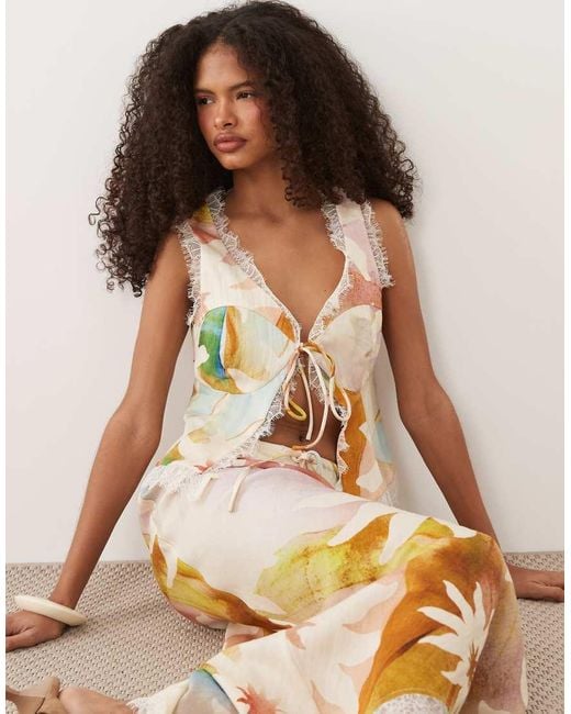 Never Fully Dressed Multicolor Maisie Lace Trim Tie Front Top Co-ord