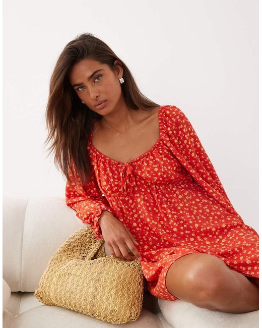 Miss Selfridge Red Milkmaid Mini Tea Dress