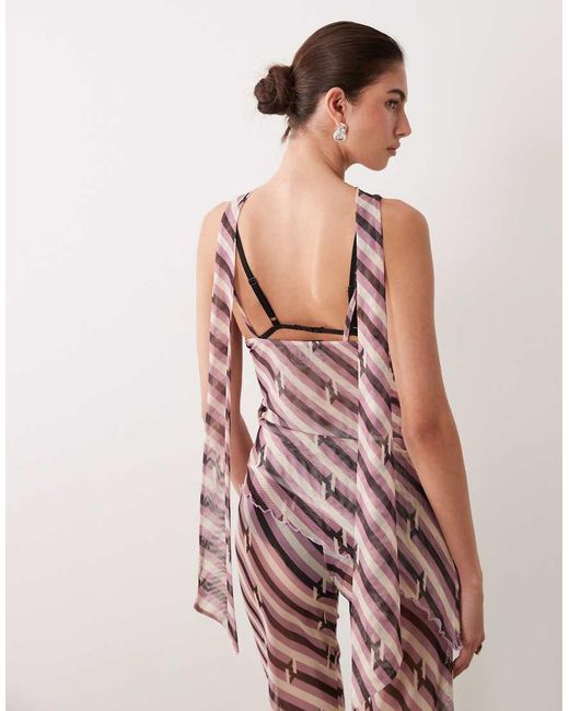 ASOS Pink Asos Dsign Mesh Printed Long Line Bandeau Co-ord
