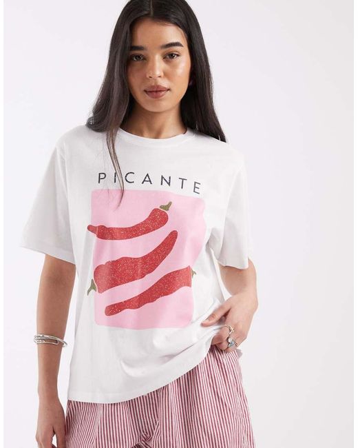 JJXX White T-shirt With Chilli Pepper Front Print