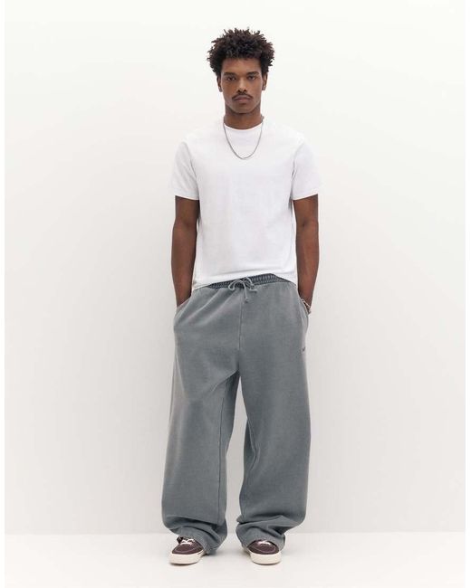 Pull&Bear White Basic Short Sleeve Cotton T-Shirt for men