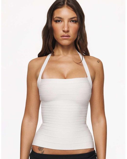 House Of Cb White The Silhouette True Halter Neck Bandage Top
