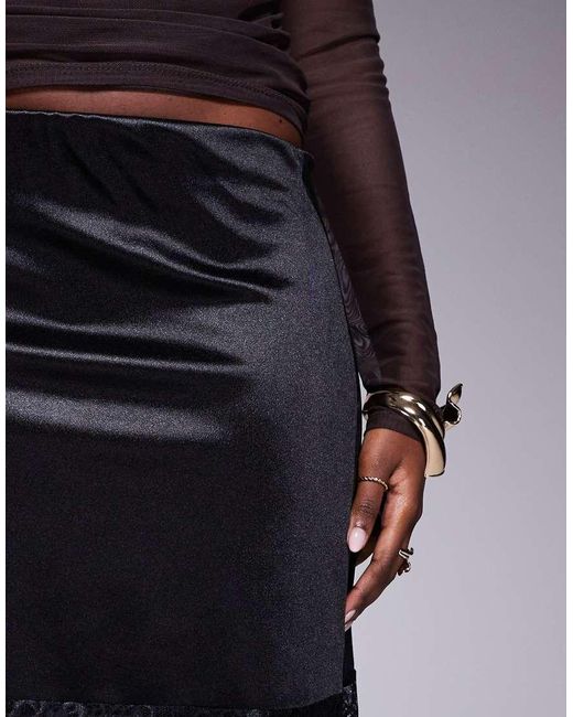 ASOS Black Satin Lace Trim Mini Skirt