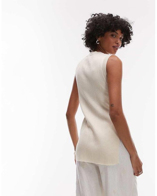 Mango Brown Split Side Longline Knitted Sleeveless Top