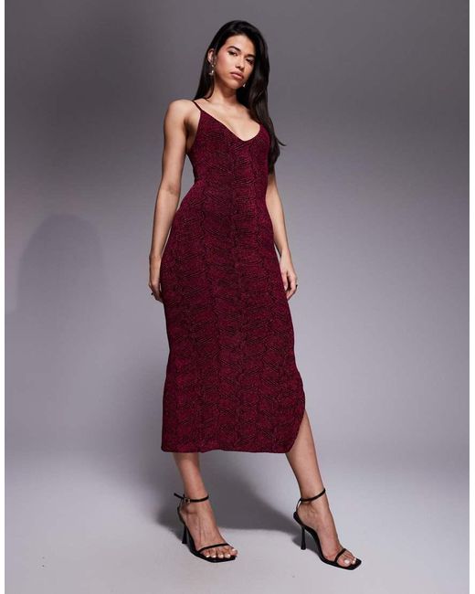 Vesper Purple Bodycon Sparkle Midaxi Dress With Cami Straps