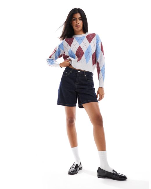 Pull&Bear Blue Argyle Print Knit Jumper