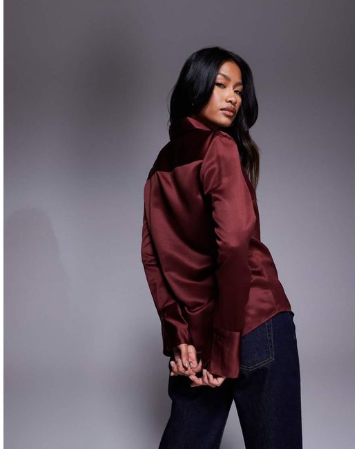 ASOS Red Slim Fitted Satin Shirt