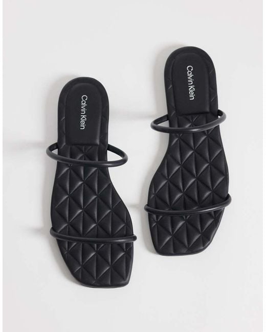 Calvin Klein Black Jeans Quilted Leather Square Toe Flat Sandal