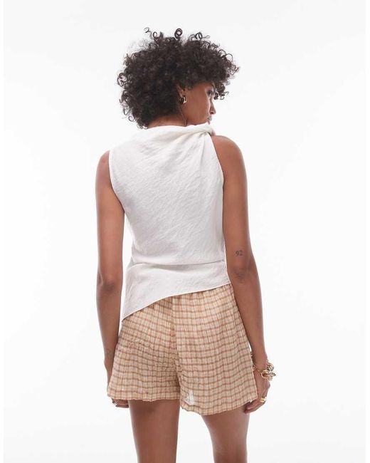 Top Blanco Sin Mangas Con Detalle Anudado En El Lateral De -Rojo TOPSHOP de color White