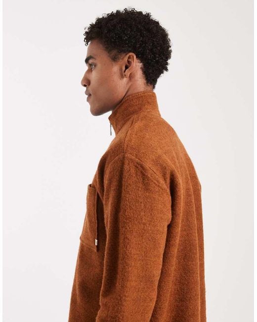 Farah Brown Boxdale Half Zip Sweatshirt for men