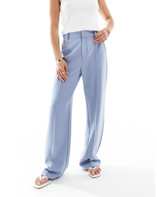 Pull&Bear Blue Petite Straight Leg Tailored Trousers With Front Seam