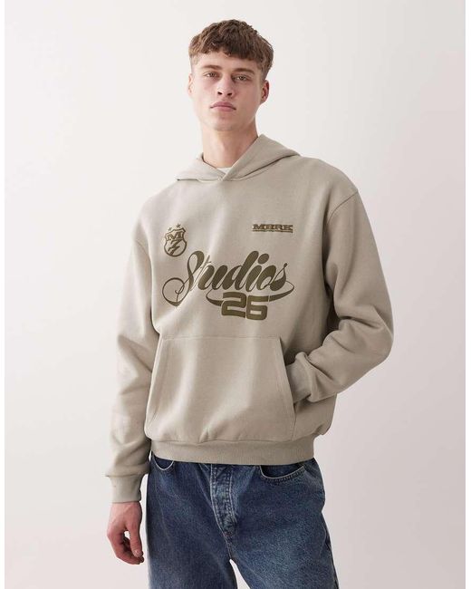 ASOS Natural Relaxed Hoodie With Print for men