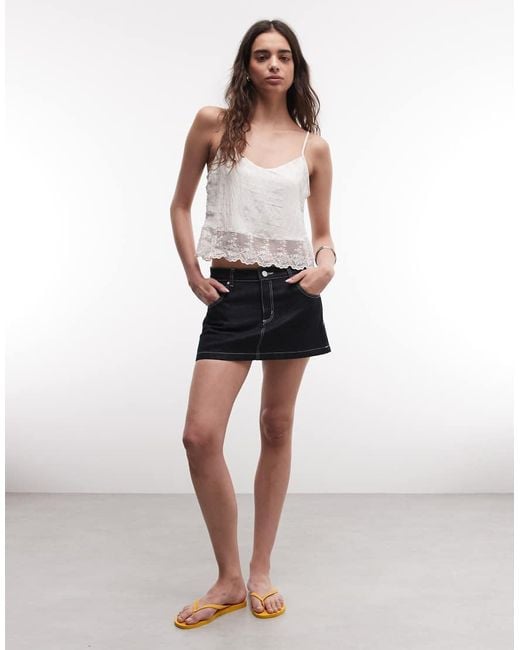 Monki White Textured Satin Lace Top