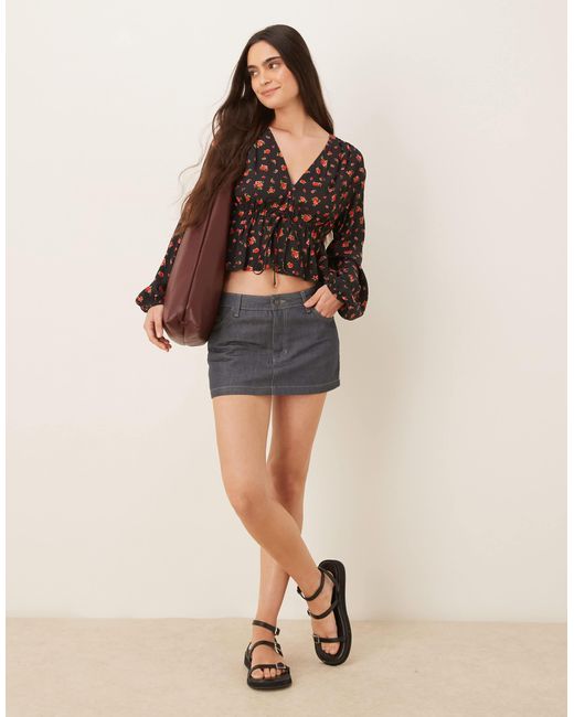 Mango Brown Tie Front Rose Print Blouse