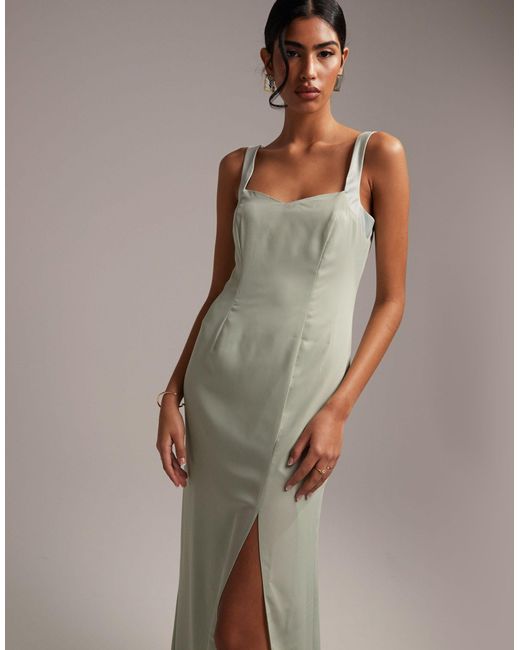 ASOS White Bridesmaid Maxi Dress With Satin Curved Neckline And Split Detail