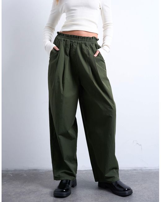 TOPSHOP Green Pleated Balloon jogger With Elasticated Waist