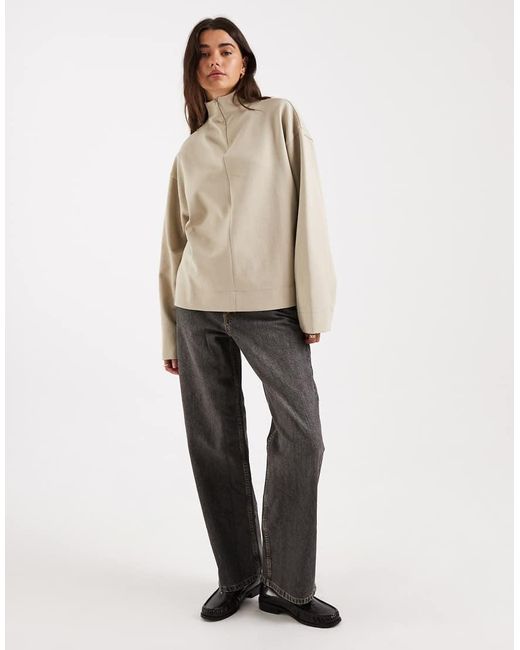 ASOS Natural High Neck Long Sleeve With Zip Top