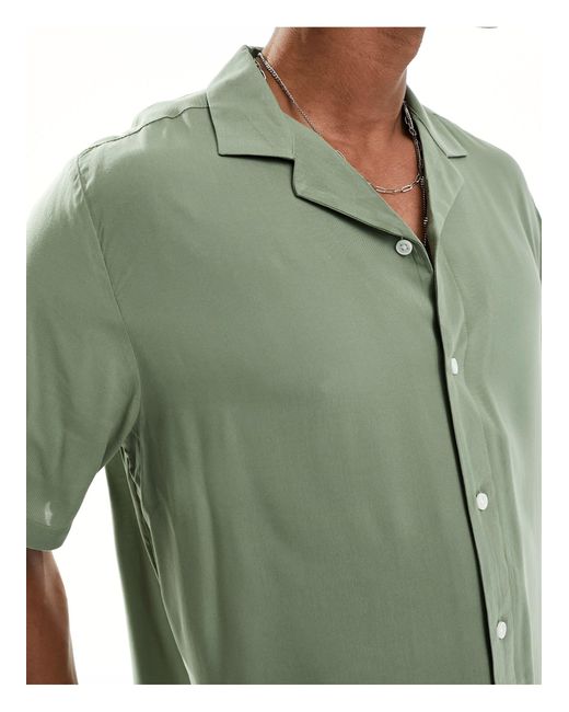 Chemise décontractée en viscose avec col à revers - kaki ASOS pour homme en coloris Green
