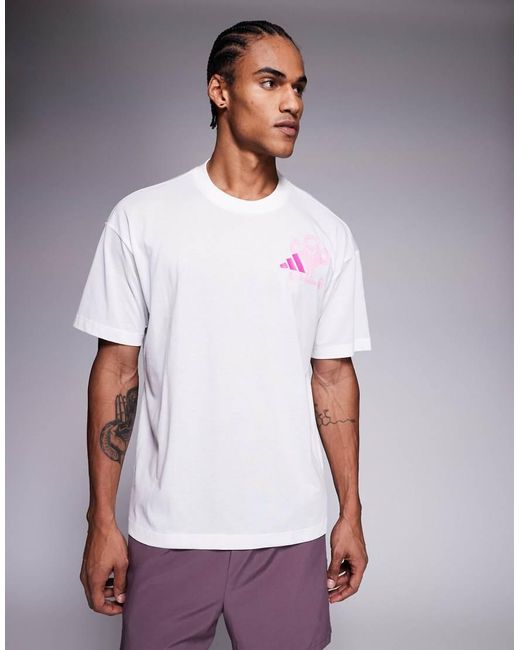 Adidas Originals White Adidas Training T-Shirt With Noodle Legs Back Print for men