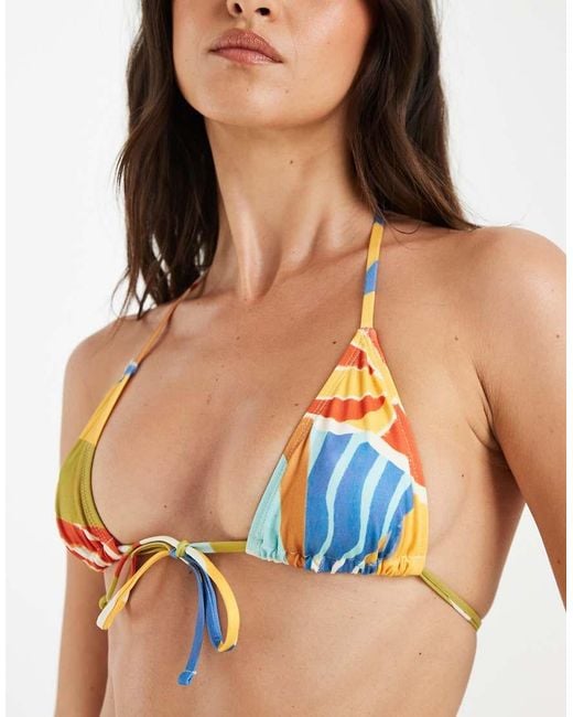 ASOS Blue Ava Santorini Tie Front Triangle Bikini Top