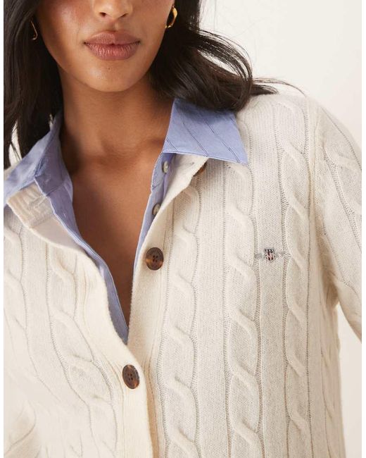 Gant Natural Lambswool Cable Knit Cardigan