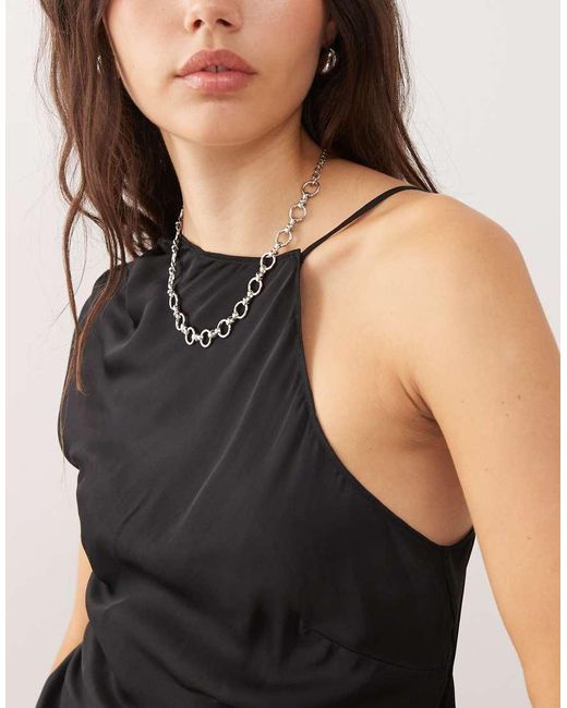 Weekday Black Asymmetric Satin Top With Open Back