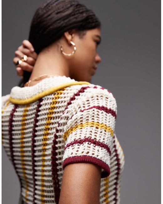 Chemise d'ensemble en maille ajustée à rayures - rouge, moutarde et crème TOPSHOP en coloris Brown