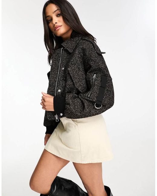 Bershka Black Cropped Utility Jacket