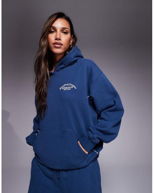 Good For Nothing Blue Overlock Stitch Relaxed Hoodie