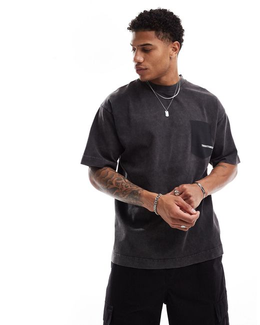 The Couture Club Black Washed Pocket Detail T-shirt for men