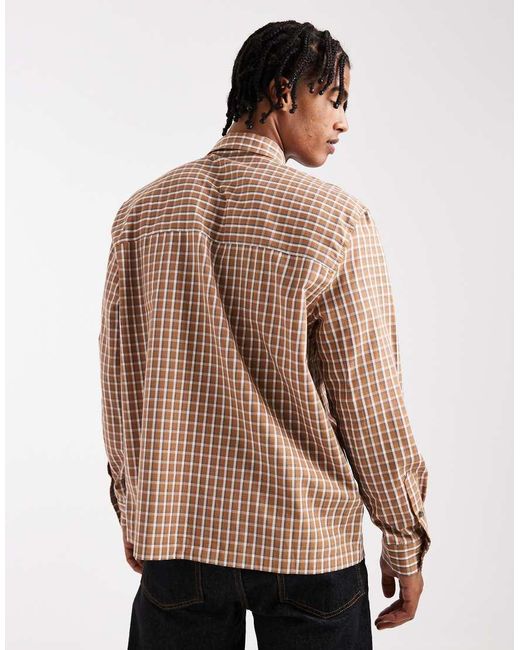 Camicia Vestibilità Comoda A Quadri Con Ricamo Sul Petto di ASOS in Natural da Uomo