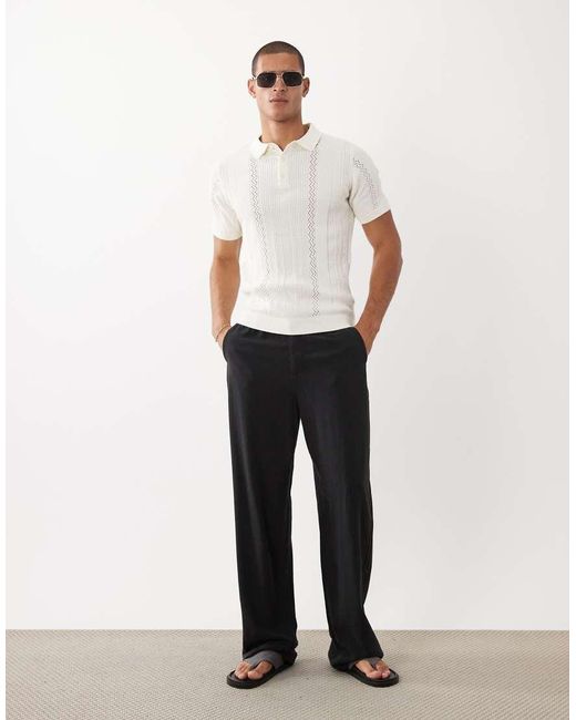 Threadbare White Knit Short Sleeve Polo Shirt for men