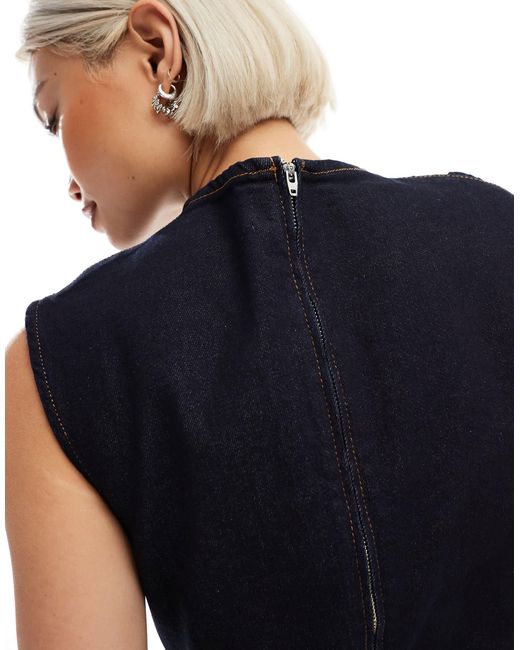ASOS Blue Cinch Waist Rouched Denim Mini Dress